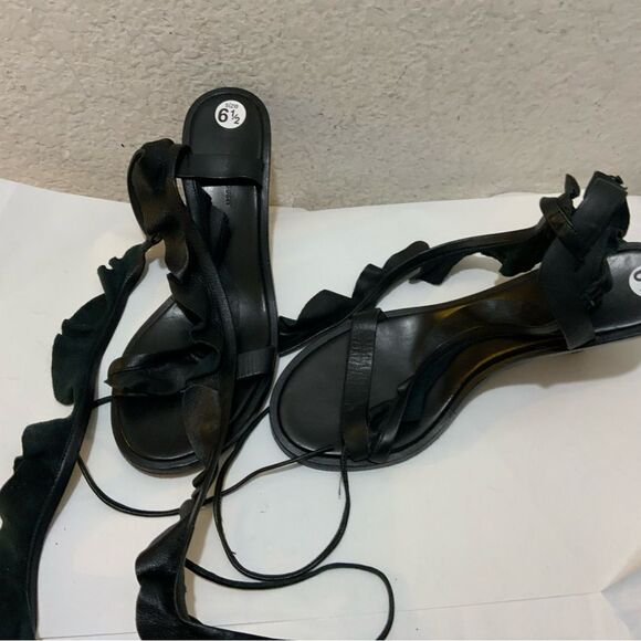 Isabel Marant Black Leather Ruffle Tie Detail size 37 Italy - Picture 8 of 12